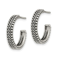 QE13304 Sterling Silver Antiqued Hoop Post Earrings
