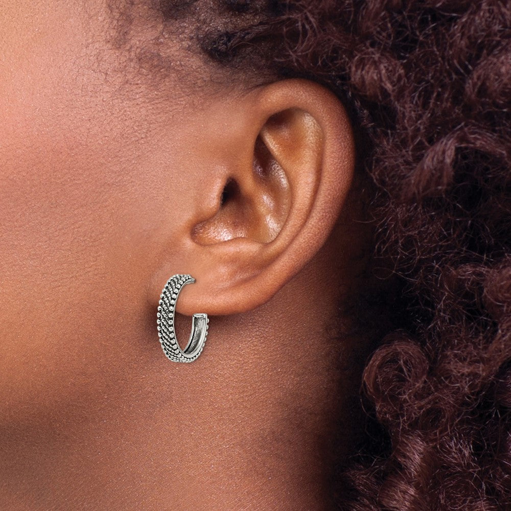 QE13304 Sterling Silver Antiqued Hoop Post Earrings