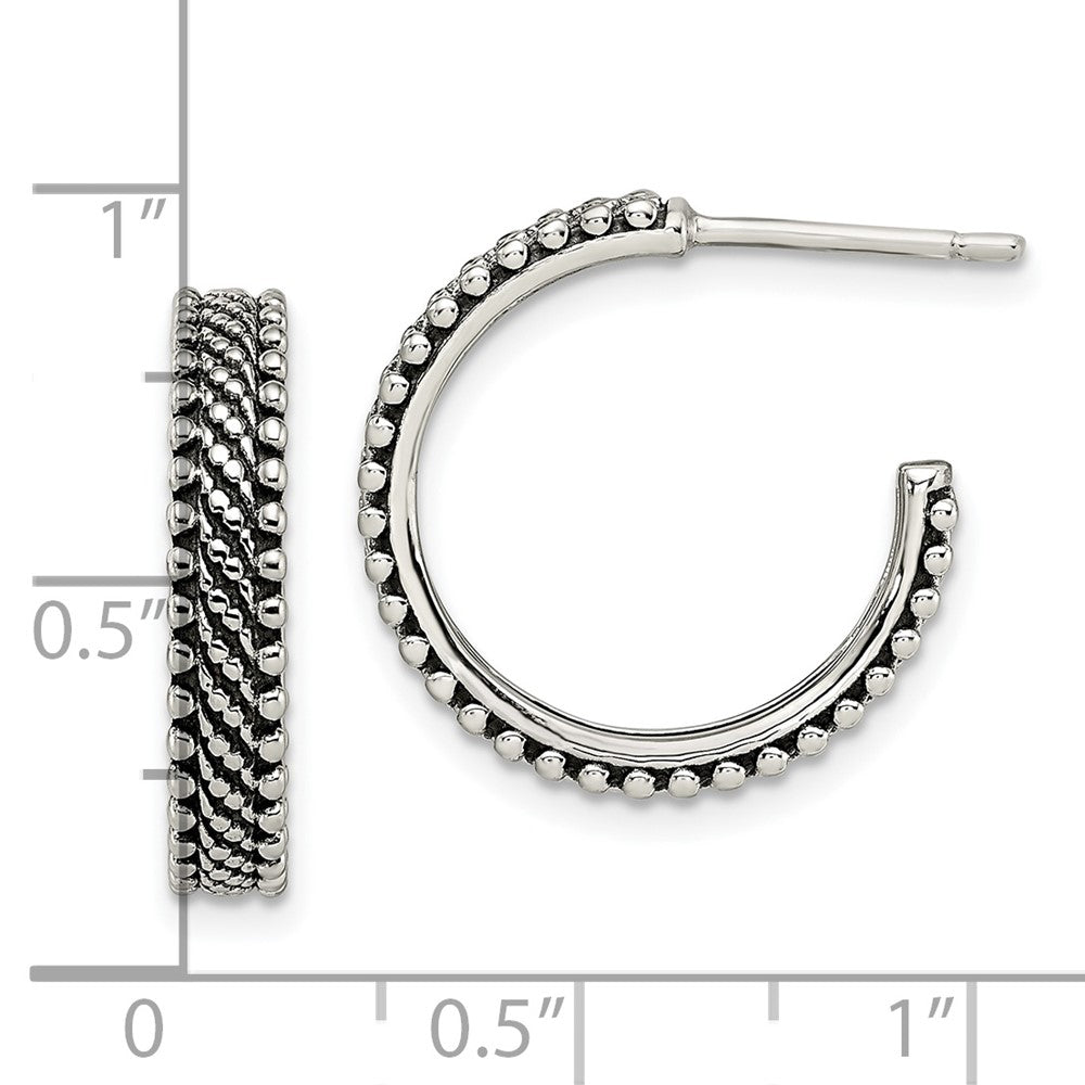 QE13304 Sterling Silver Antiqued Hoop Post Earrings