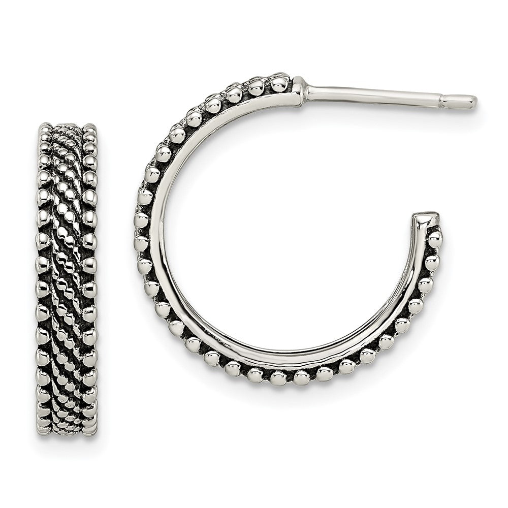 QE13304 Sterling Silver Antiqued Hoop Post Earrings