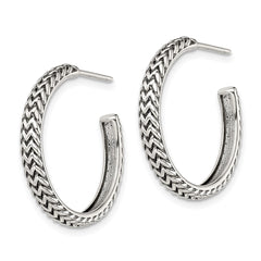 QE13307 Sterling Silver Antiqued Large Zig Zag Hoop Post Earrings
