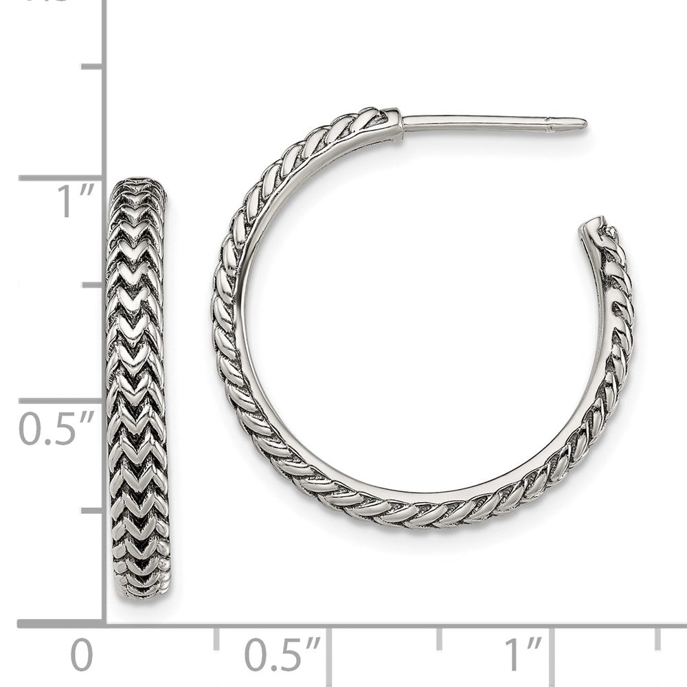 QE13307 Sterling Silver Antiqued Large Zig Zag Hoop Post Earrings