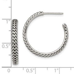 QE13307 Sterling Silver Antiqued Large Zig Zag Hoop Post Earrings