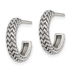 QE13310 Sterling Silver Antiqued Small ZigZag Hoop Post Earrings