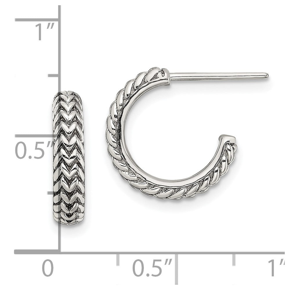 QE13310 Sterling Silver Antiqued Small ZigZag Hoop Post Earrings