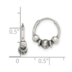 QE13312 Sterling Silver Antiqued Beaded Endless Hoop Earrings