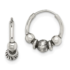 QE13312 Sterling Silver Antiqued Beaded Endless Hoop Earrings