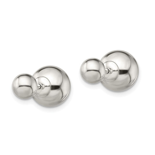 QE13321 Sterling Silver Polished 6mm/10mm Ball Front Back Post Earrings