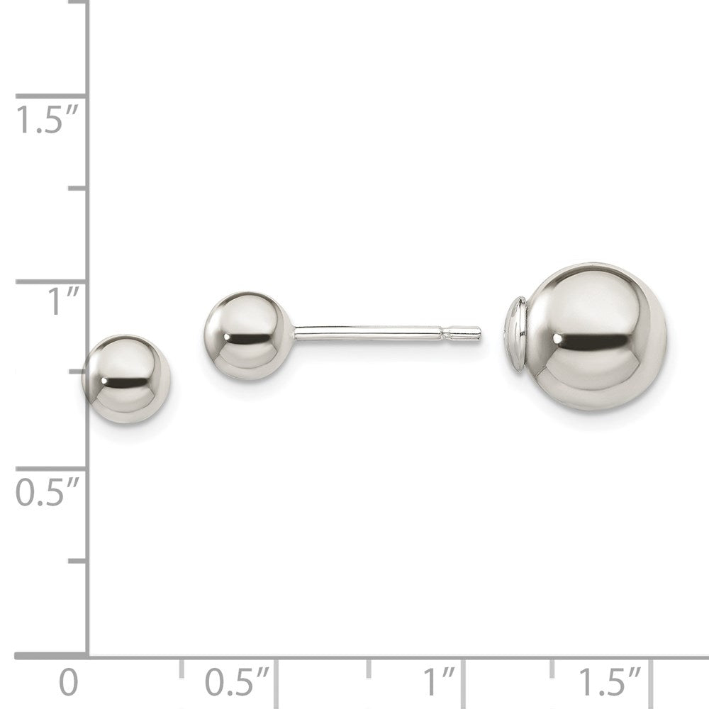 QE13321 Sterling Silver Polished 6mm/10mm Ball Front Back Post Earrings