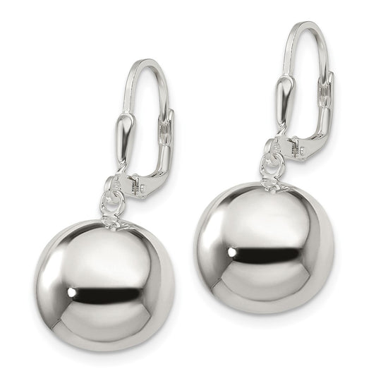 QE13327 Sterling Silver 14mm Ball Dangle Leverback Earrings