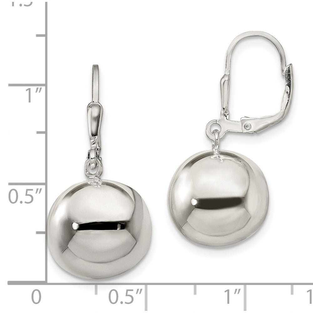 QE13327 Sterling Silver 14mm Ball Dangle Leverback Earrings