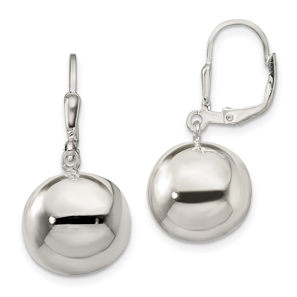 QE13327 Sterling Silver 14mm Ball Dangle Leverback Earrings