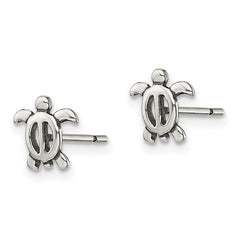 QE13343 Sterling Silver Antiqued Turtle Post Earrings