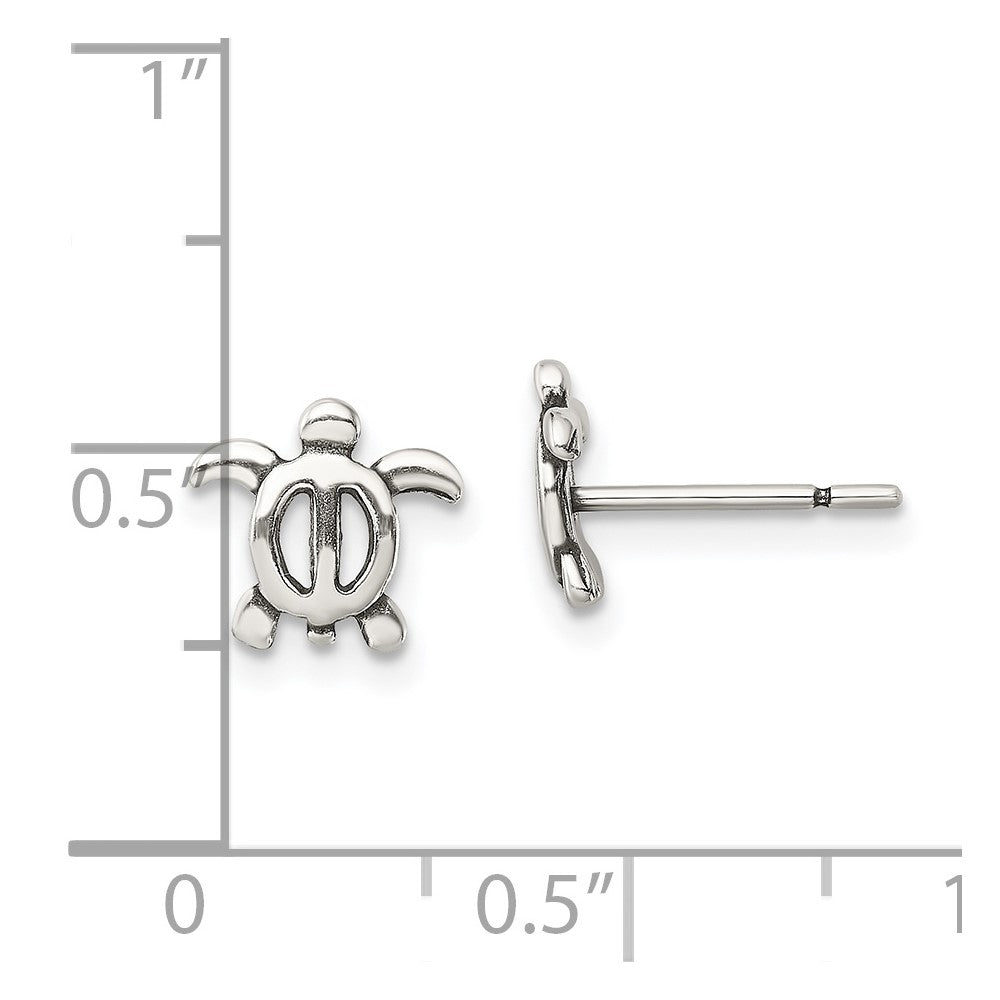 QE13343 Sterling Silver Antiqued Turtle Post Earrings