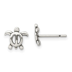 QE13343 Sterling Silver Antiqued Turtle Post Earrings