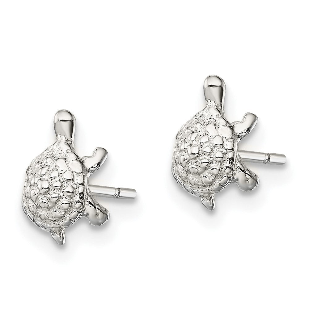 QE13344 Sterling Silver Polished and Textured Turtle Post Earrings