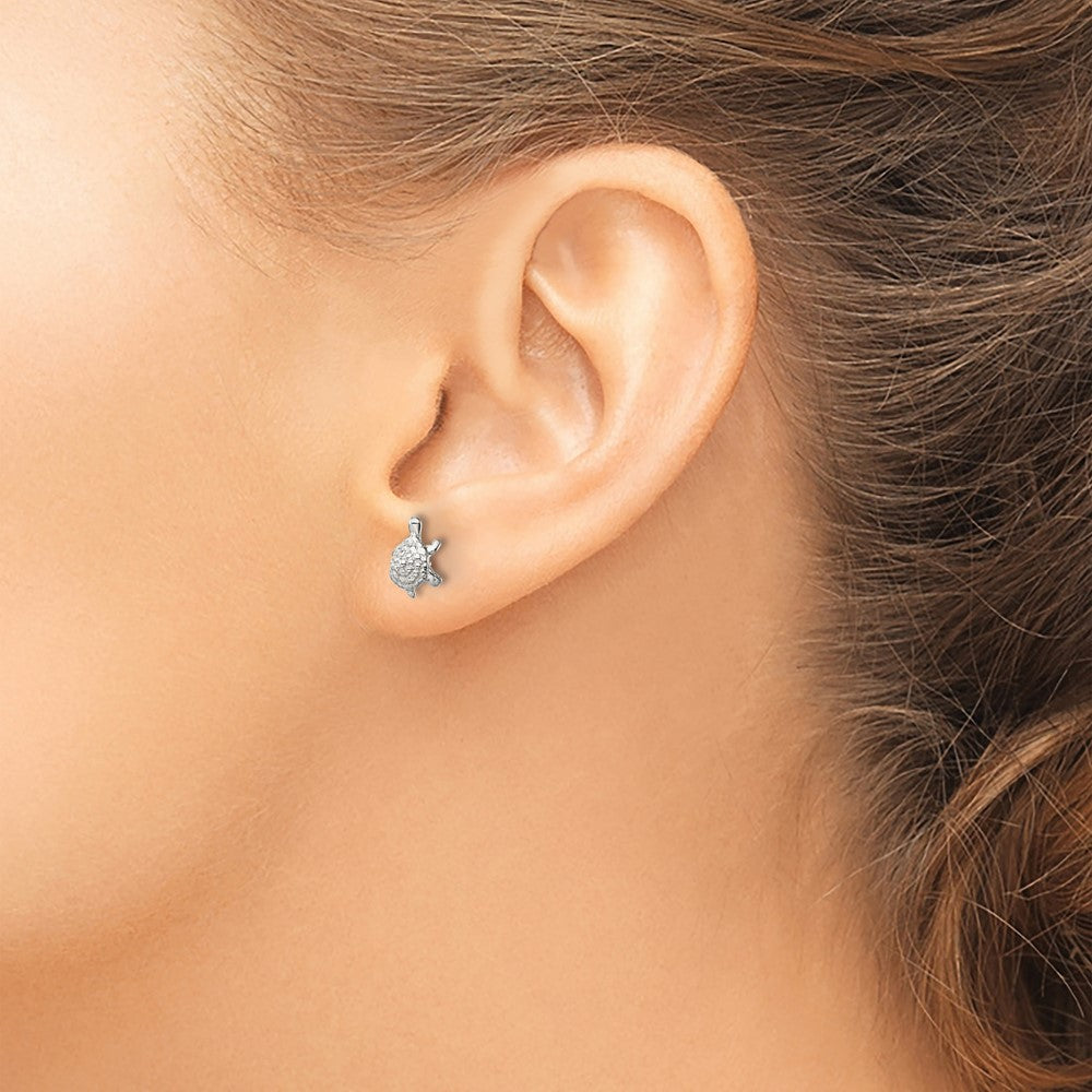 QE13344 Sterling Silver Polished and Textured Turtle Post Earrings