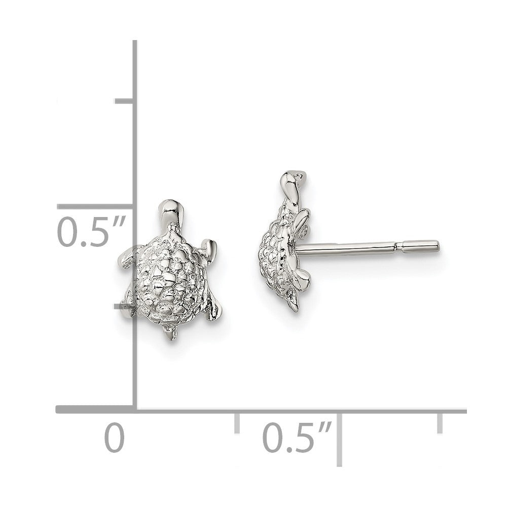 QE13344 Sterling Silver Polished and Textured Turtle Post Earrings