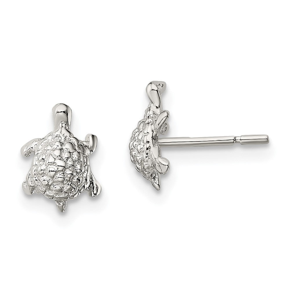 QE13344 Sterling Silver Polished and Textured Turtle Post Earrings