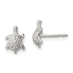 QE13344 Sterling Silver Polished and Textured Turtle Post Earrings