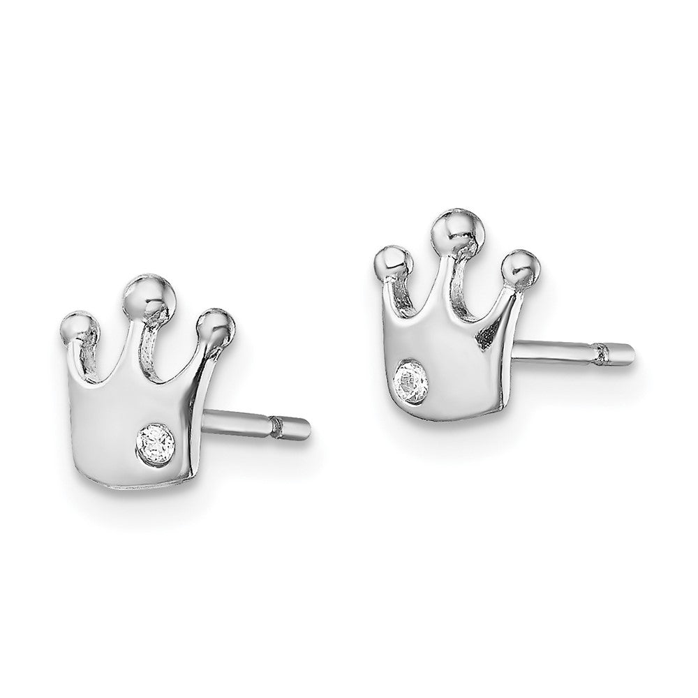 QE13348 Sterling Silver Rhodium-plated CZ Crown Post Earrings
