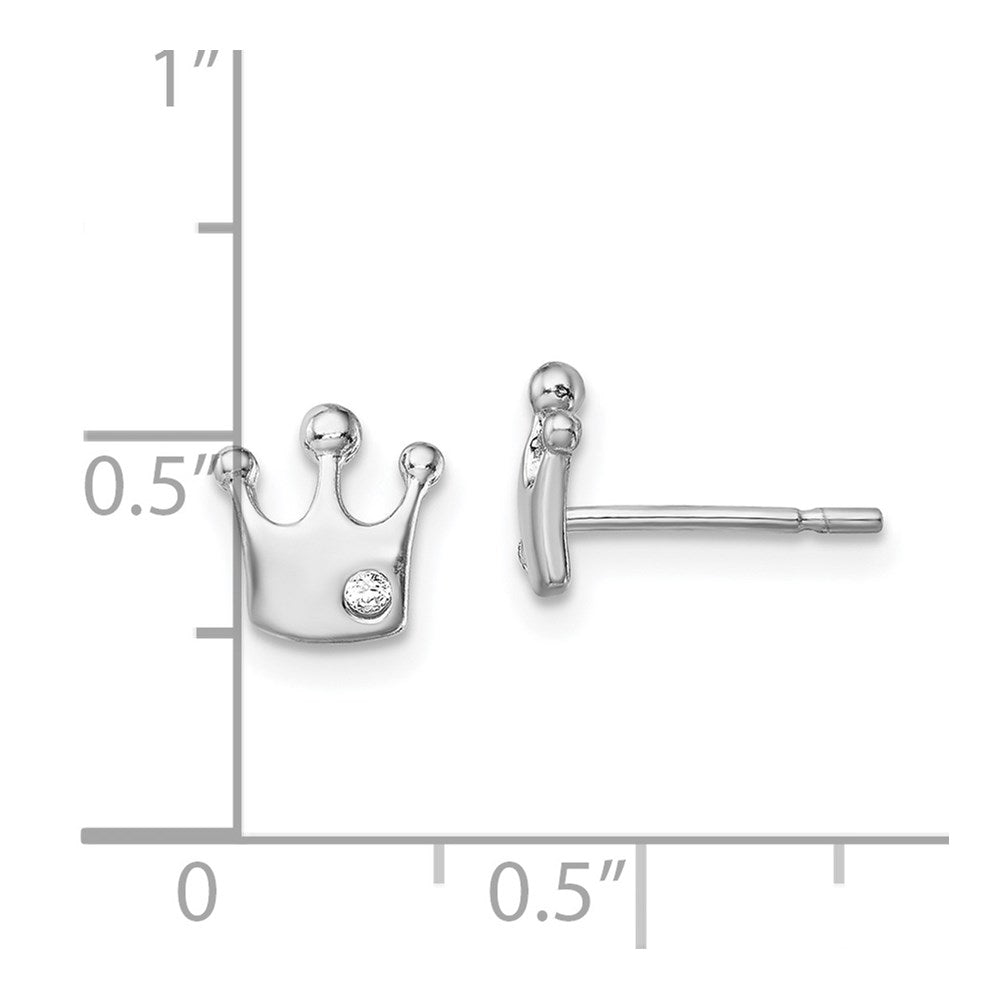 QE13348 Sterling Silver Rhodium-plated CZ Crown Post Earrings