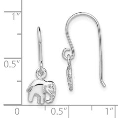 QE13351 Sterling Silver Rhodium-plated Polished Elephant Dangle Earrings