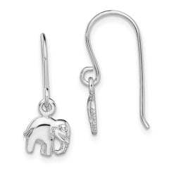 QE13351 Sterling Silver Rhodium-plated Polished Elephant Dangle Earrings