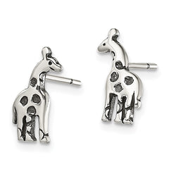 QE13353 Sterling Silver Antiqued Giraffe Post Earrings