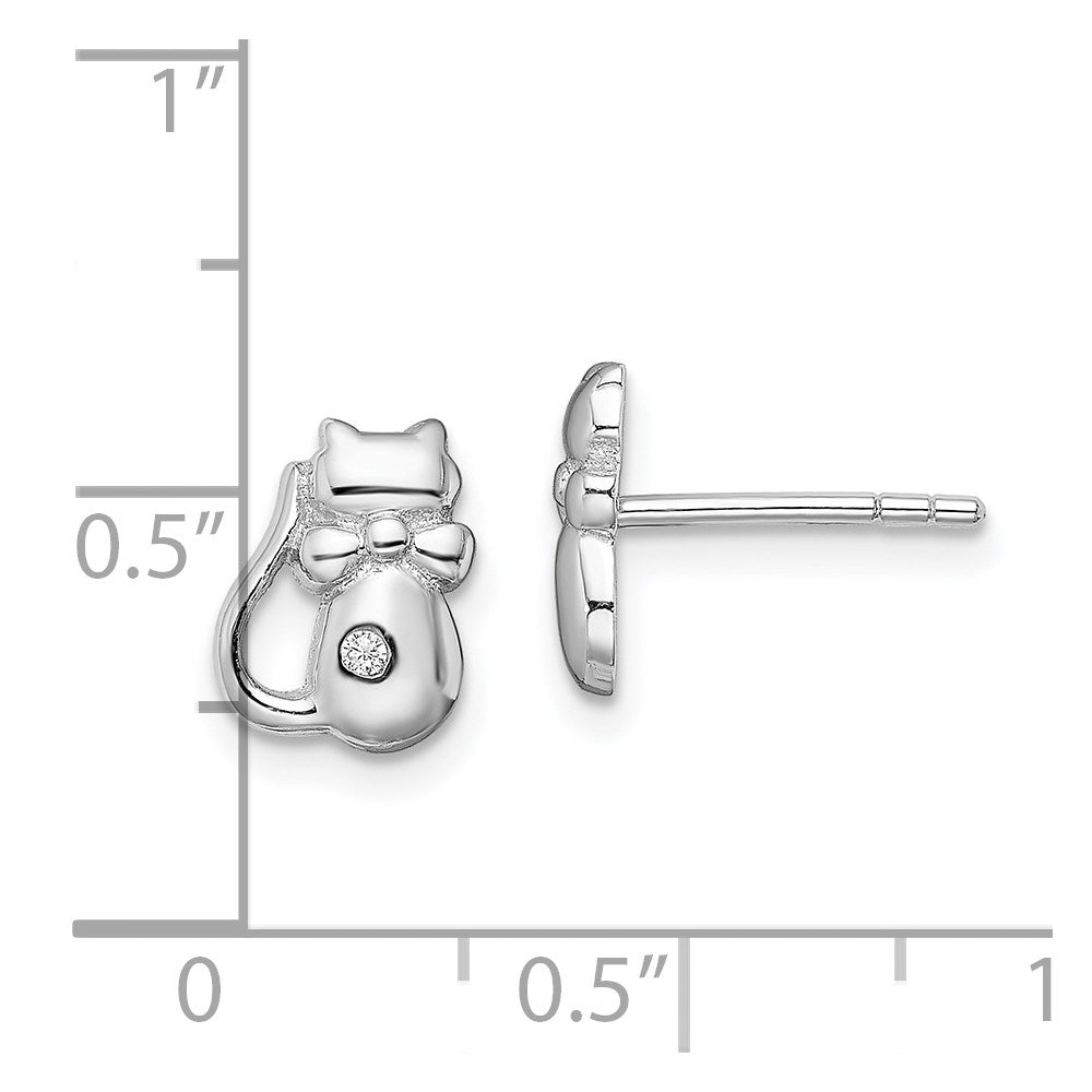 QE13357 Sterling Silver Rhodium-plated CZ Cat Post Earrings