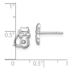 QE13357 Sterling Silver Rhodium-plated CZ Cat Post Earrings