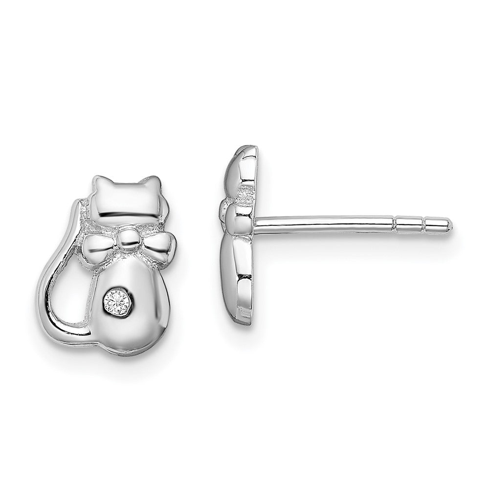 QE13357 Sterling Silver Rhodium-plated CZ Cat Post Earrings