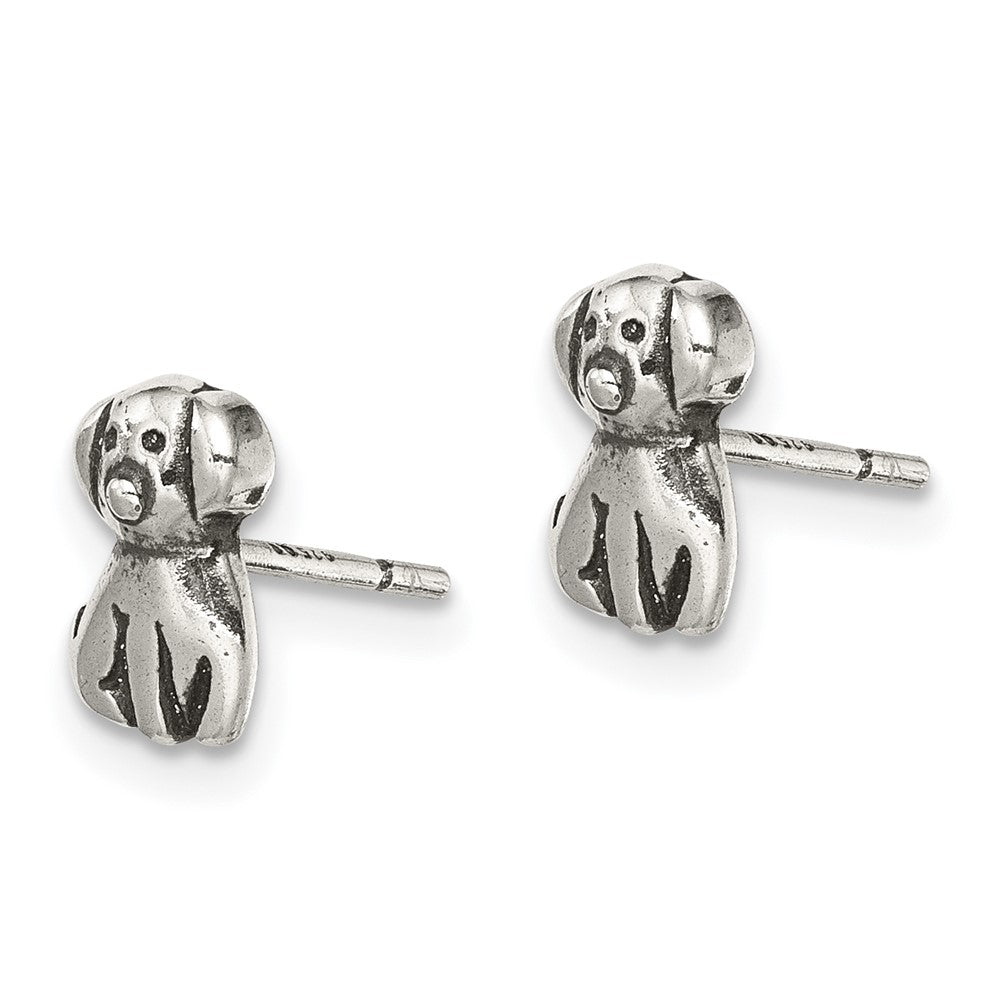 QE13359 Sterling Silver Antiqued Dog Post Earrings