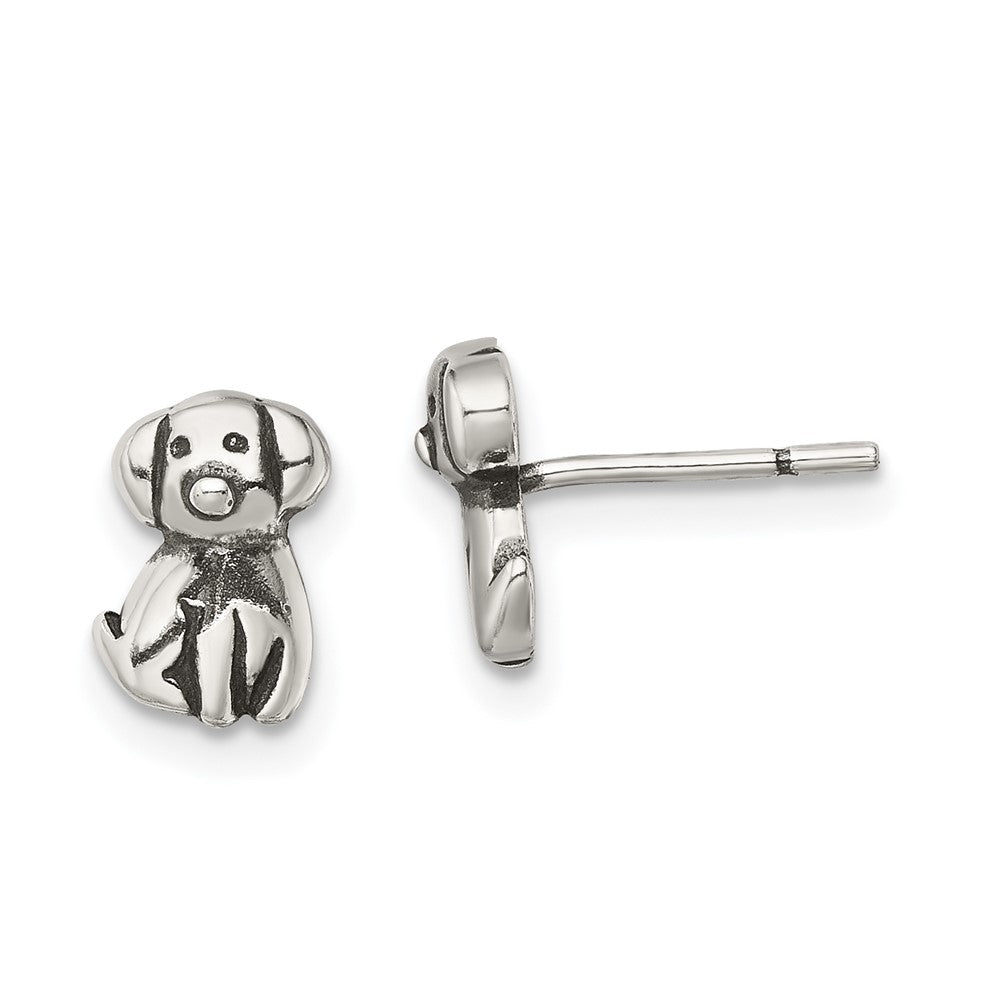 QE13359 Sterling Silver Antiqued Dog Post Earrings