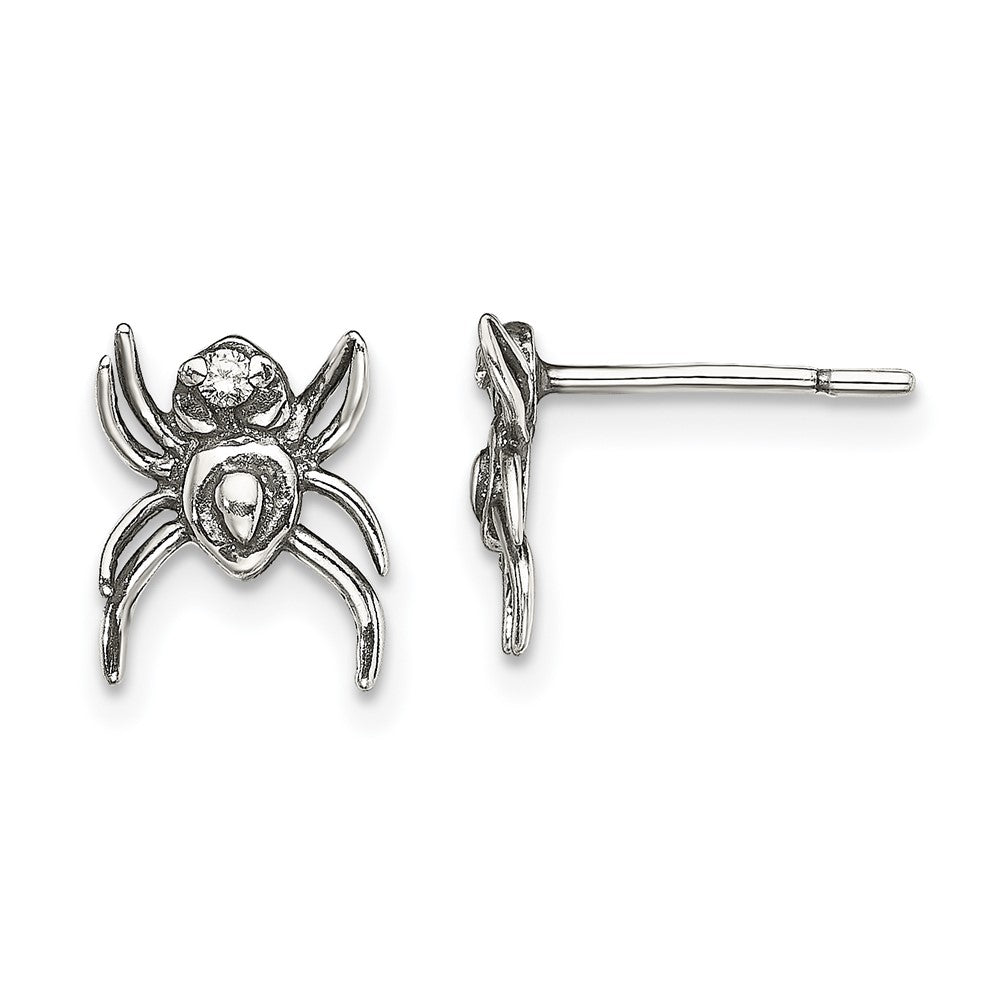 QE13364 Sterling Silver Antiqued CZ Spider Post Earrings