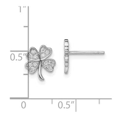 QE13367 Sterling Silver Rhodium-plated Polished CZ 4 Leaf Clover Post Earrings