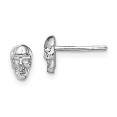 QE13371 Sterling Silver Rhodium-plated Polished Skull Post Earrings