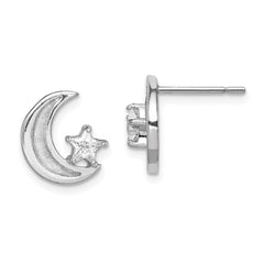 QE13378 Sterling Silver RH-plate Enamel Glitter Fabric Moon/CZ Star Earrings