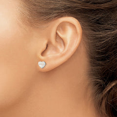 QE13392 Sterling Silver Rhodium-plated Mother of Pearl Heart Post Earrings