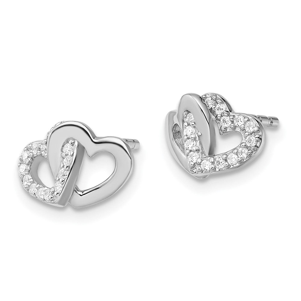 QE13400 Sterling Silver RH-plated Polished w/CZ Double Heart Post Earrings