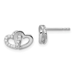 QE13400 Sterling Silver RH-plated Polished w/CZ Double Heart Post Earrings