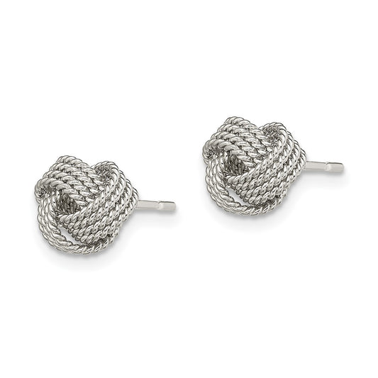 QE13417 Sterling Silver Rhodium-plated Textured Love Knot Post Earrings