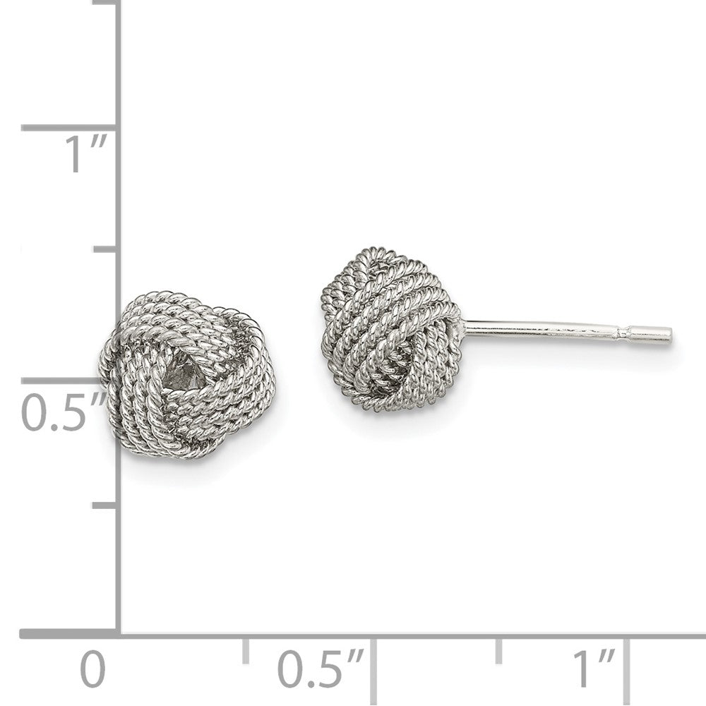 QE13417 Sterling Silver Rhodium-plated Textured Love Knot Post Earrings