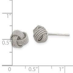QE13417 Sterling Silver Rhodium-plated Textured Love Knot Post Earrings