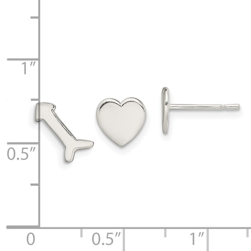 QE13418 Sterling Silver Polished Left and Right Heart/Arrow Post Earrings