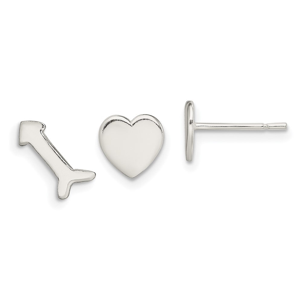 QE13418 Sterling Silver Polished Left and Right Heart/Arrow Post Earrings