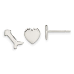 QE13418 Sterling Silver Polished Left and Right Heart/Arrow Post Earrings