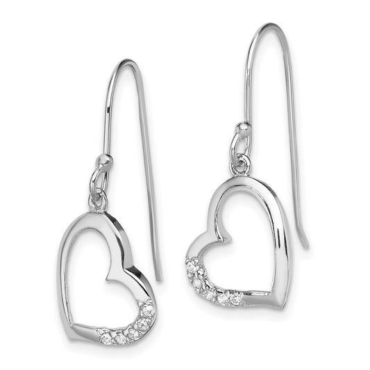 QE13441 Sterling Silver Rhodium-plated CZ Heart Dangle Earrings