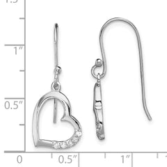 QE13441 Sterling Silver Rhodium-plated CZ Heart Dangle Earrings
