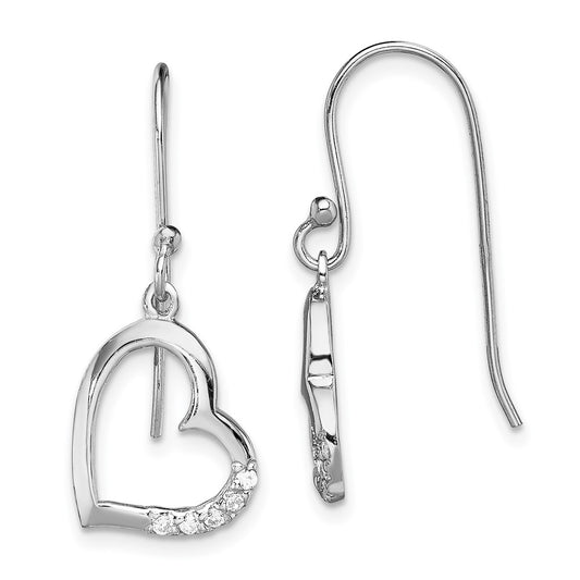 QE13441 Sterling Silver Rhodium-plated CZ Heart Dangle Earrings